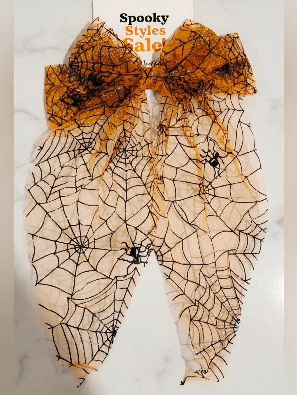 Kids Halloween Spider Web Bow Cape in Orange and Black